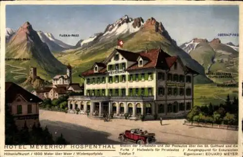 Landkarten Ak Hospental Kt Uri, Hotel Meyerhof