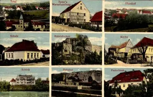 Ak Jerzmanice Zdrój Bad Hermsdorf an der Katzbach Niederschlesien, Speer's Warenhandlung, Schule