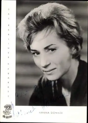 Ak Schauspielerin Hanna Donner, Portrait, Autogramm