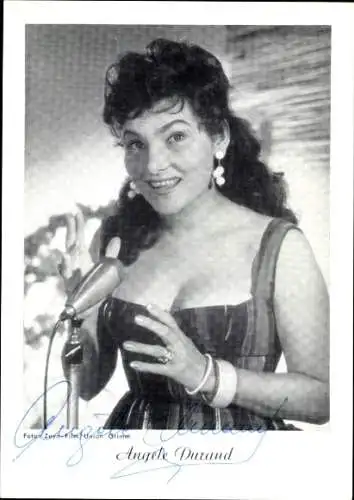 Ak Schauspielerin Angele Durand, Portrait, Autogramm, Mikrofon