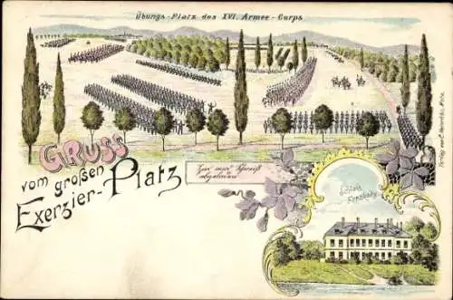 Litho Moselle ?, Schloss Freskaly, Exerzier-Platz des XVI. Armee-Corps