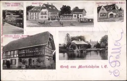 Ak Marckolsheim Markolsheim Elsass Bas Rhin, Ruine Limburg, Hotel Miss, Jagdhaus Graf Rohan