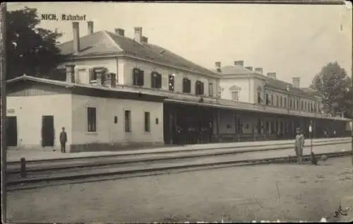 Foto Ak Niš Nisch Serbien, Bahnhof, Gleisseite, I WK