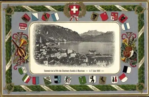 Präge Wappen Ak Montreux Kanton Waadt, Sängerfest 1909, Totalansicht