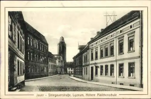 Ak Jawor Jauer Schlesien, Striegauerstraße, Lyzeum, Höhere Mädchenschule