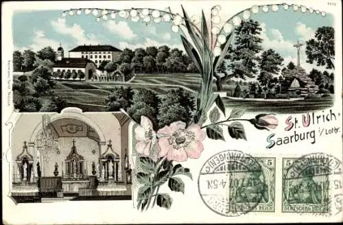 Litho St. Ulrich Sarrebourg Saarburg Lothringen Moselle, Kirche, Innenansicht, Kreuz