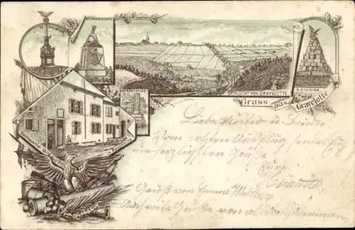 Vorläufer Litho Gravelotte Lothringen Moselle, Denkmal 5. Garnison, Schlucht, Quartier Rezonville