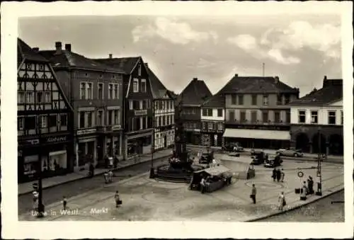 Ak Unna in Westfalen, Marktplatz, Kriegerdenkmal