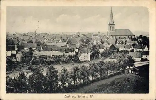 Ak Unna in Westfalen, Panorama, Evangelische Kirche