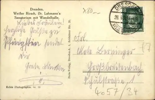 Ak Dresden Weißer Hirsch, Dr. Lahmanns Sanatorium, Wandelhalle