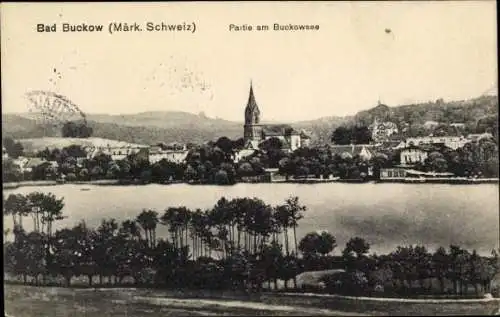 Ak Buckow in der Märkischen Schweiz, Partie am Buckowsee, Kirche