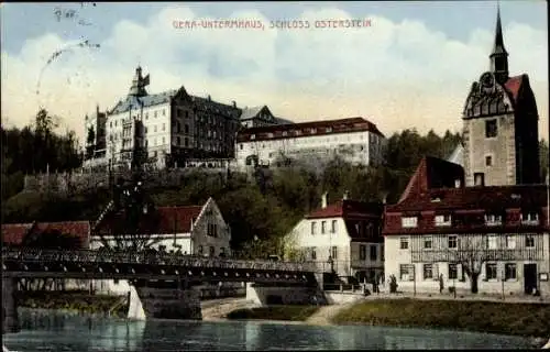 Ak Untermhaus Gera in Thüringen, Schloss Osterstein, Kirche, Brücke