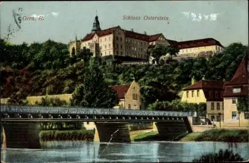 Ak Gera in Thüringen, Schloss Osterstein, Brücke, Untermhaus