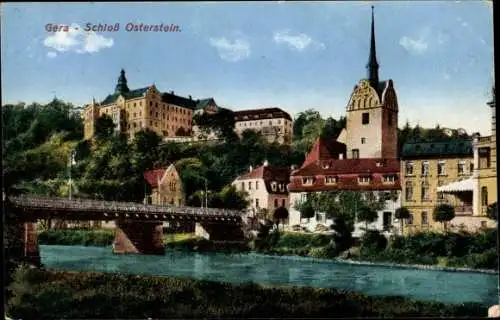 Ak Untermhaus Gera in Thüringen, Schloss Osterstein, Kirche, Brücke