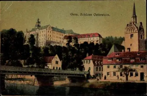 Ak Untermhaus Gera in Thüringen Schloss Osterstein, Kirche, Brücke