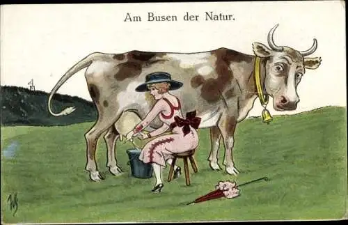 Künstler Ak Scheuermann, Willi, Am Busen der Natur, Melkerin