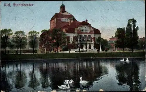 Ak Kiel Schleswig Holstein, Stadttheater vom Wasser aus gesehen