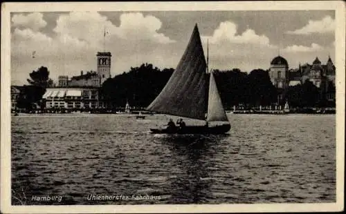 Ak Hamburg Nord Uhlenhorst, Uhlenhorster Fährhaus, Segelboot