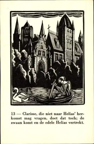 Ak Historie van den Zwaanridder, Clarisse, die nicht nach Helias' Herkunft fragen darf...