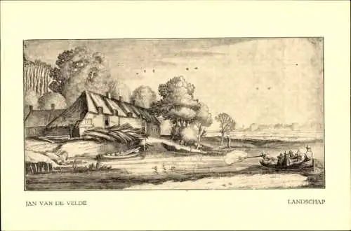 Künstler Ak Velde, J. van de, Landschaft, Dorfidyll, Wohnhaus, Ruderboot