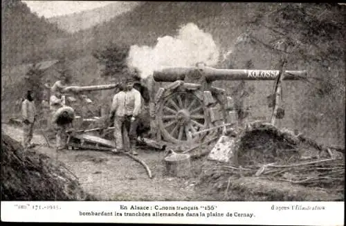 Ak Im Elsass bombardieren französische R55-Kanonen die deutschen Schützengräben in der Cernay-Ebene