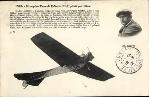 Ak Monoplane Esnault Pelterie, gesteuert von Gilbert