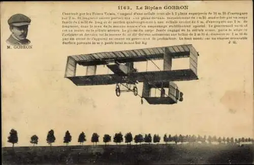 Ak Der Gobron-Doppeldecker, Flugzeug, gebaut von den Voisin-Brüdern