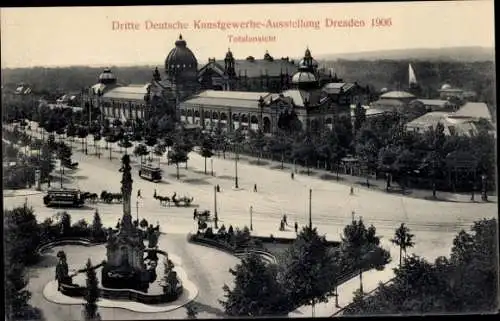 Ak Dresden Altstadt, Dritte Deutsche Kunstgewerbe-Ausstellung 1906, Totalansicht