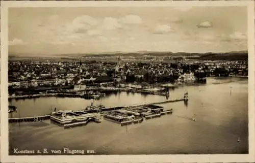 Ak Konstanz am Bodensee, Panorama, Hafen, Fliegeraufnahme