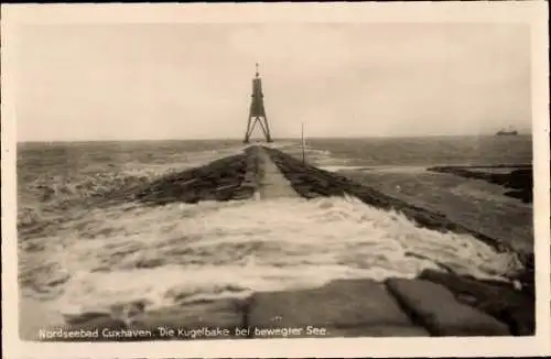 Ak Nordseebad Cuxhaven, Kugelbake bei bewegter See