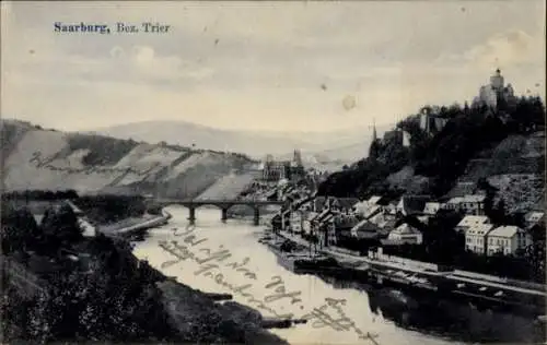 Ak Saarburg an der Saar Bezirk Trier, Panorama, Brücke