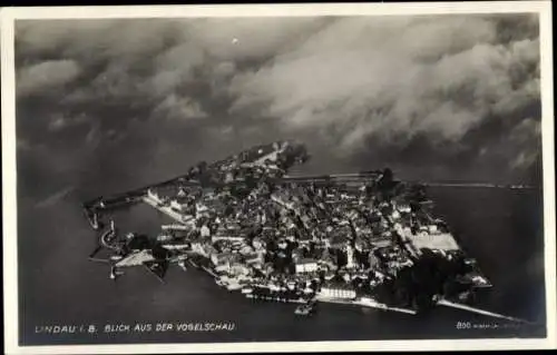 Foto Ak Lindau am Bodensee Schwaben, Fliegeraufnahme