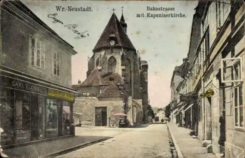 Ak Wiener Neustadt in Niederösterreich, Bahnstraße, Kapuzinerkirche