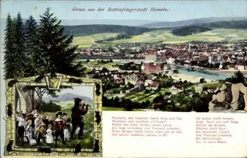 Ak Hameln an der Weser Niedersachsen, Panorama, Rattenfänger, Kinder, Gedicht