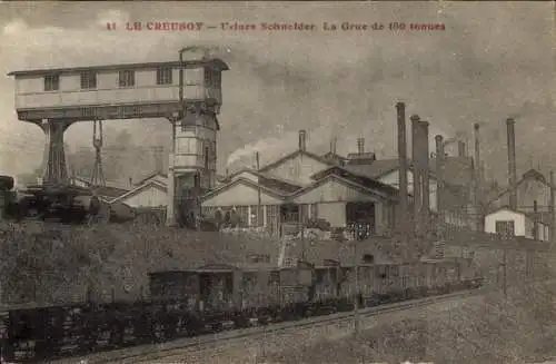 Ak Le Creusot Saône et Loire, Usines Schneider, La Grue de 100 tonnes