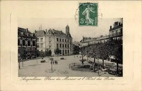 Ak Angoulême Charente, Place du Murier, Hotel des Postes