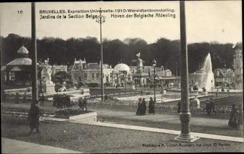Ak Brüssel Brüssel, Ausstellung 1910, Gärten der belgischen Sektion