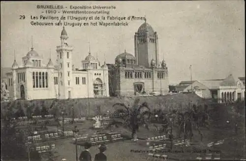 Ak Brüssel Brüssel, Ausstellung 1910, Die Pavillons von Uruguay und die Waffenfabrik