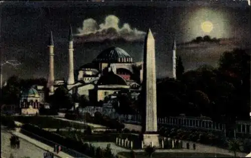 Ak Konstantinopel Istanbul Türkei, Sainte Sophie et l'Hippodrome, Hagia Sophia, Obelisk, Nachtszene