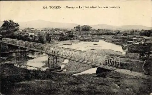 Ak Moncay Tonkin Vietnam, Die Brücke, die die beiden Grenzen verbindet