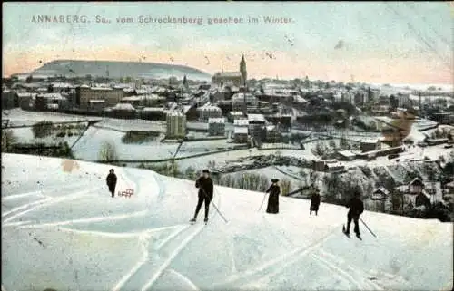 Ak Annaberg Buchholz im Erzgebirge, Skifahrer auf dem Schreckenberg, Ort