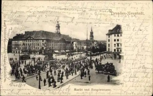 Ak Dresden Neustadt, Markt und Hauptstraße