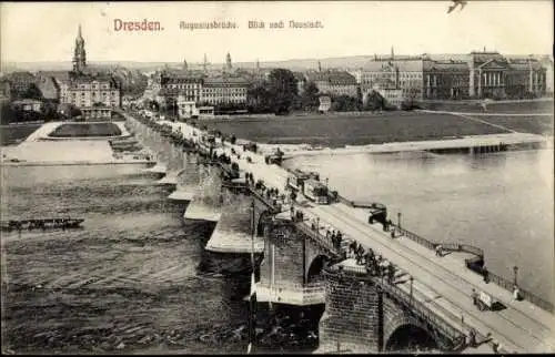 Ak Dresden Neustadt, Blick von der Augustusbrücke