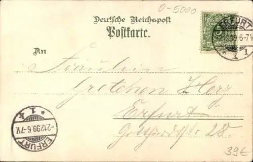 Litho Erfurt in Thüringen, Stadtbild, Post, Rathaus