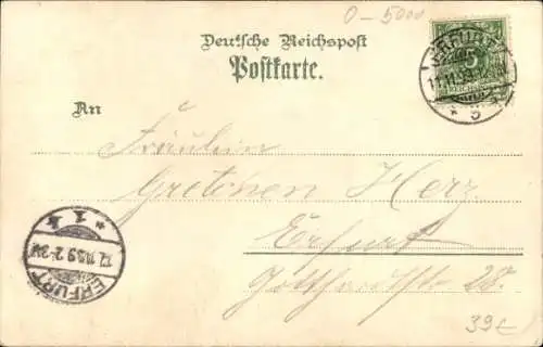 Litho Erfurt in Thüringen, Stadtbild, Post, Rathaus