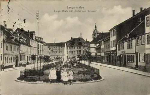 Ak Bad Langensalza in Thüringen, Lange Straße mit Hotel zum Schwan