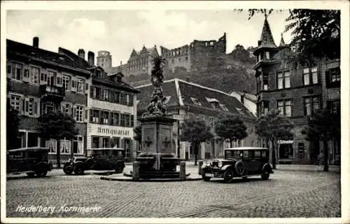 Ak Heidelberg am Neckar, Kornmarkt, Burg, Autos
