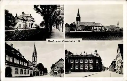 Ak Viernheim im Kreis Bergstraße Hessen, Straßenpartie, Kirche, Postamt, Rathaus