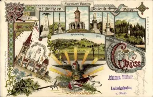 Litho St. Johann Saarbrücken a.d. Saar, Winterbergdenkmal, 25jährige Gedenkfeier, Spicherernberg