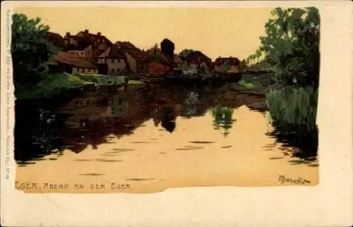 Künstler Litho Cheb Eger Region Karlsbad, Flusspartie